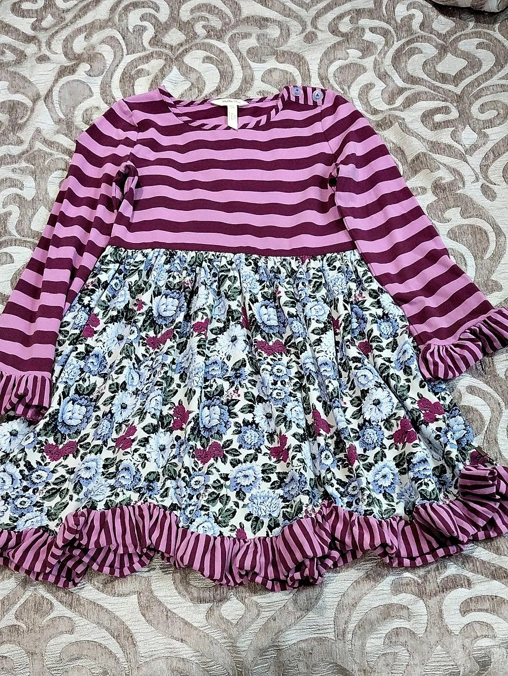 Matilda Jane Floral Stripe Ruffle Casual Dress